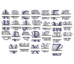 Stickdatei - Doodle Blumen Alphabet Monogram geteilt "T"